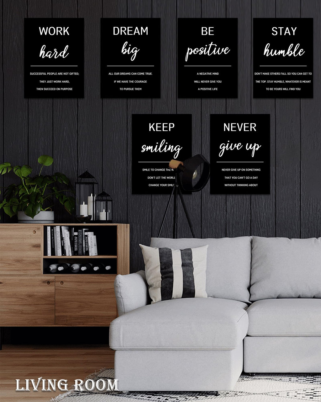 Drsoum Inspirational Office Wall Art - Motivational Quotes for Living Room - Encouraging Canvas Posters for Bedroom - Sayings for Wall Decor - 8” x10” x6 PCS (FRAMED)