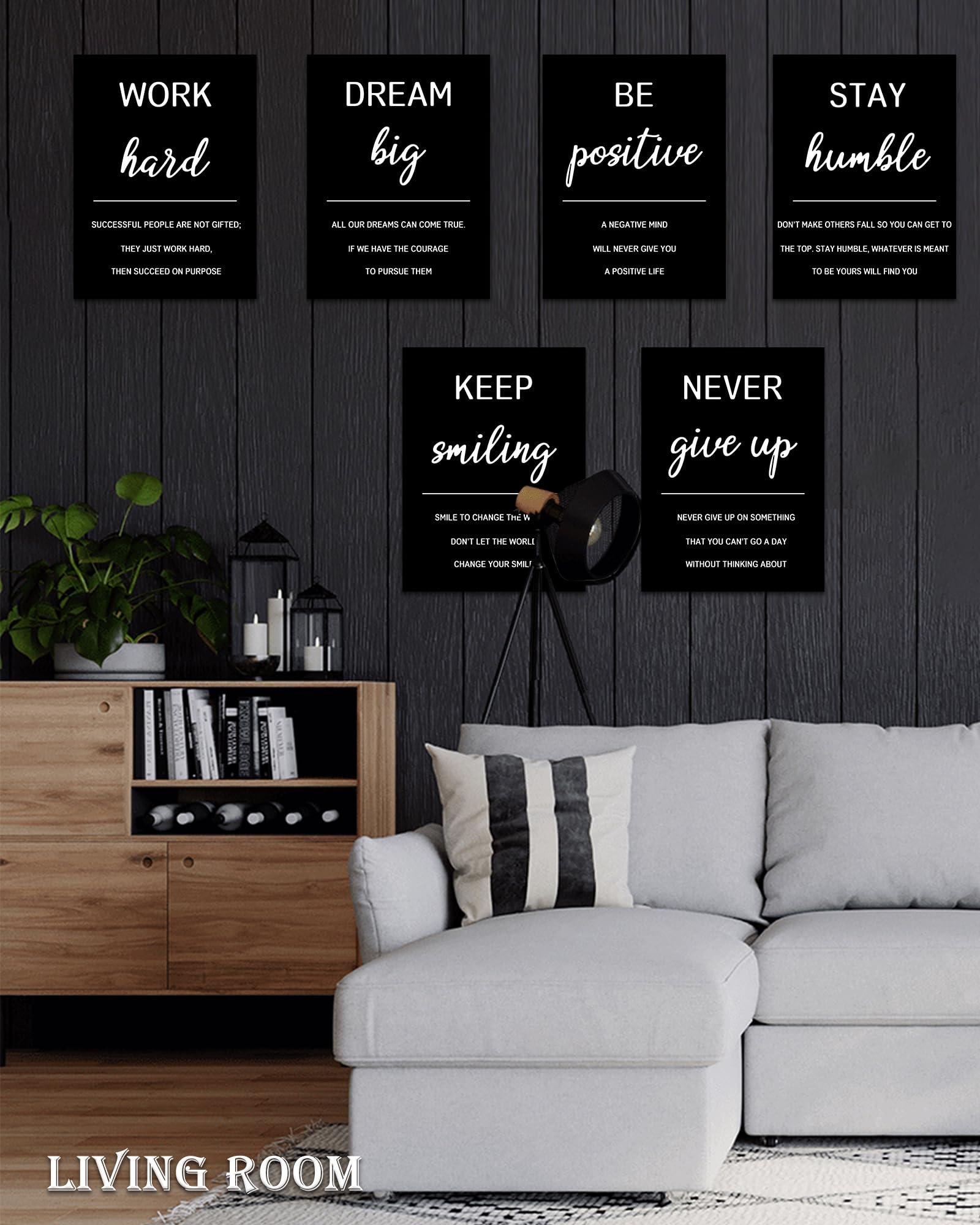 Drsoum Inspirational Office Wall Art - Motivational Quotes for Living Room - Encouraging Canvas Posters for Bedroom - Sayings for Wall Decor - 8” x10” x6 PCS (FRAMED)