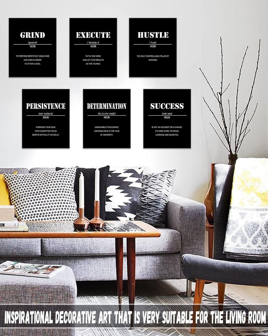 Drsoum Inspirational Office Wall Art - Motivational Quotes for Living Room - Encouraging Canvas Posters for Bedroom - Sayings for Wall Decor - 8” x10” x6 PCS (FRAMED)