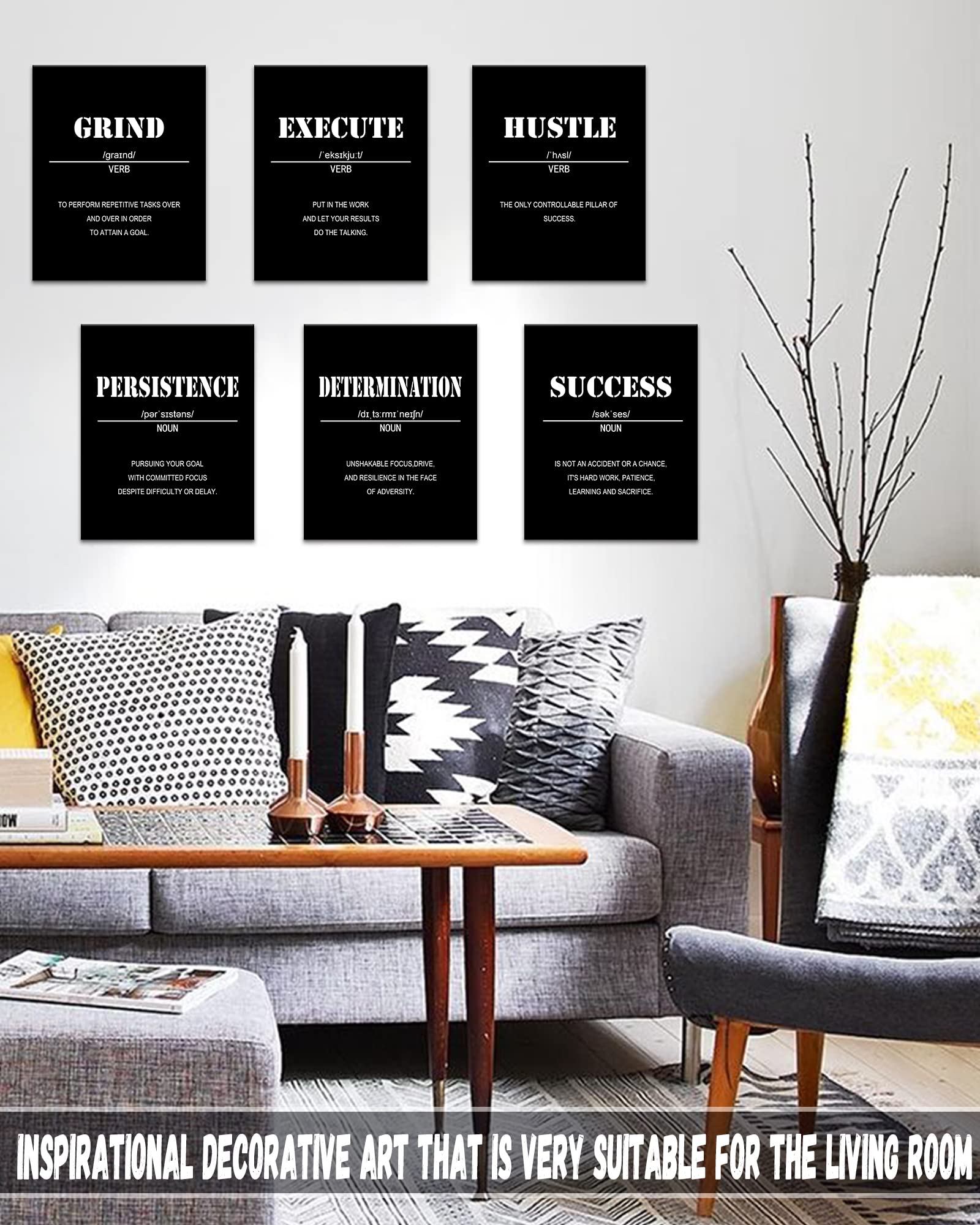 Drsoum Inspirational Office Wall Art - Motivational Quotes for Living Room - Encouraging Canvas Posters for Bedroom - Sayings for Wall Decor - 8” x10” x6 PCS (FRAMED)