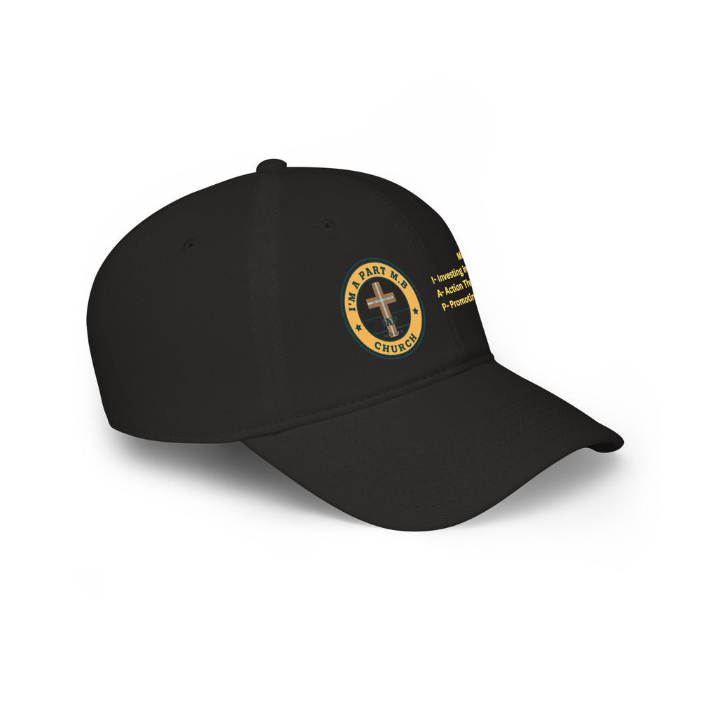 Church Mission Low Profile Baseball Cap — 'Mission: Investing in Others, Action Through Serving, Promoting Unity'