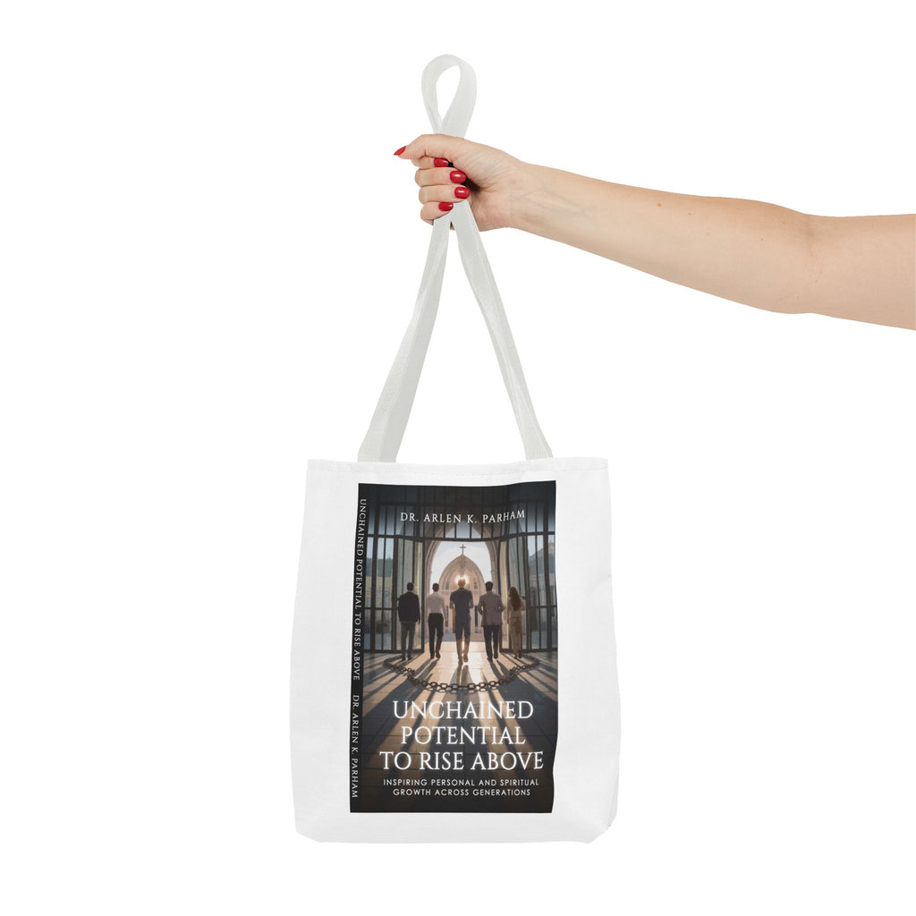 Inspirational Book Cover Tote Bag — "Unchained Potential to Rise Above" Design