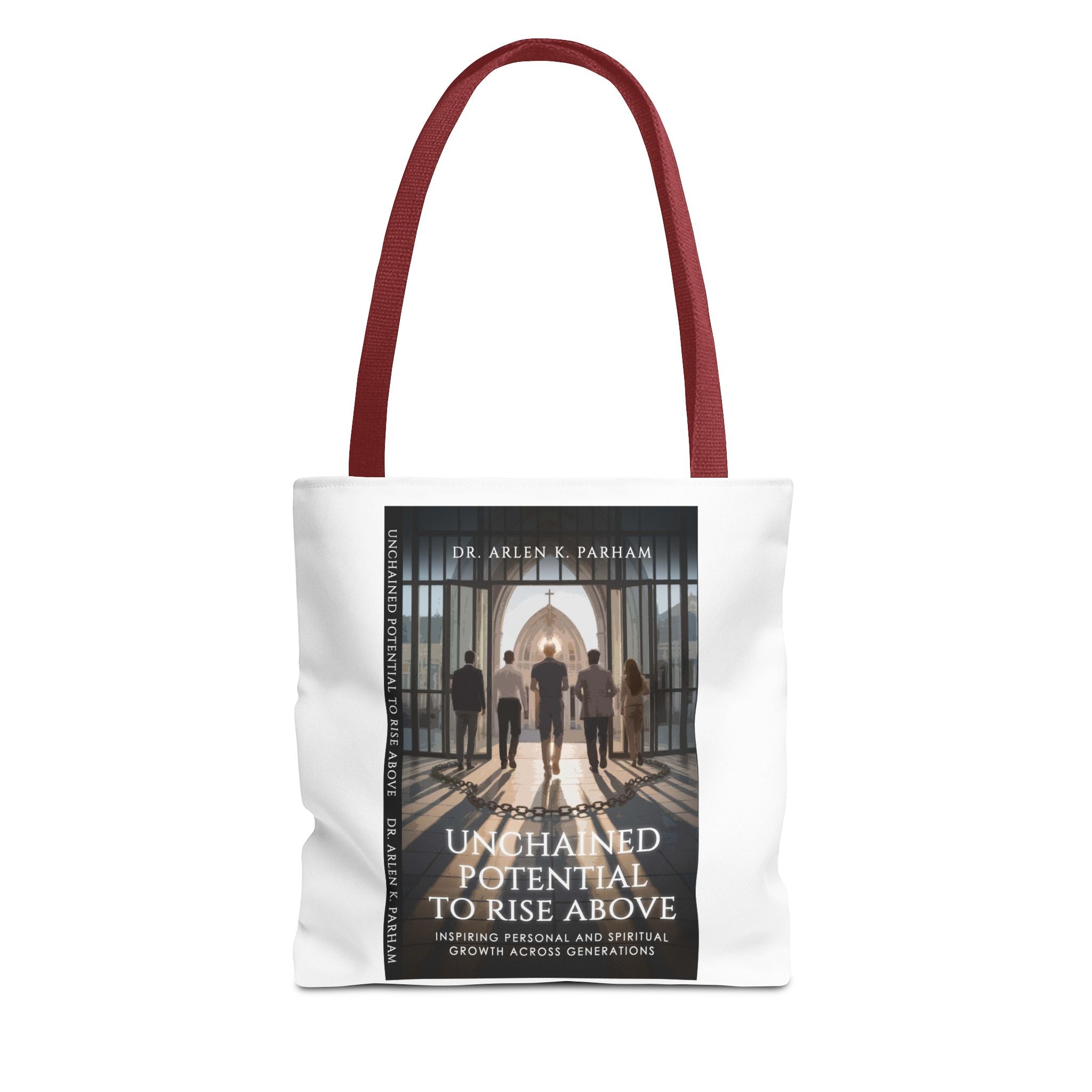 Inspirational Book Cover Tote Bag — "Unchained Potential to Rise Above" Design